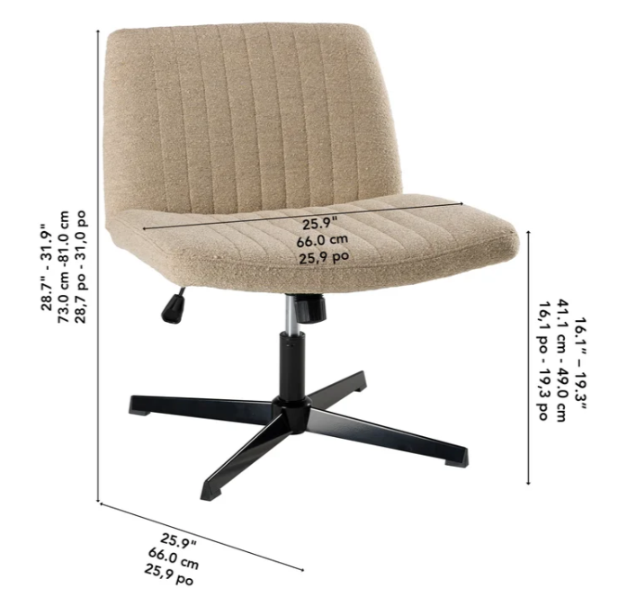 Sutton Armless Fabric Swivel Office Chair – Beige
